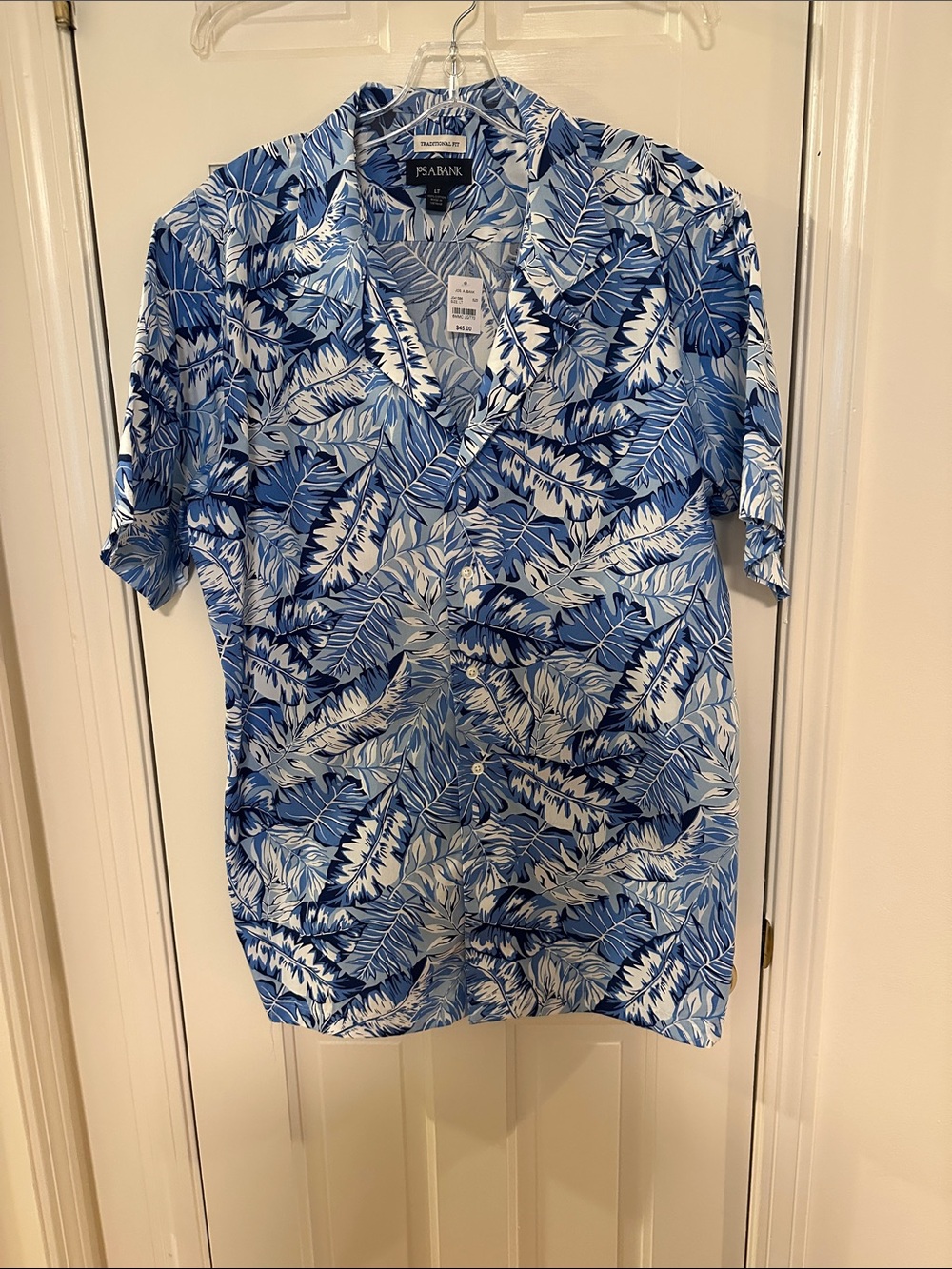 Jos. A. Bank Blue and White Tropical Leaf Camp Shirt